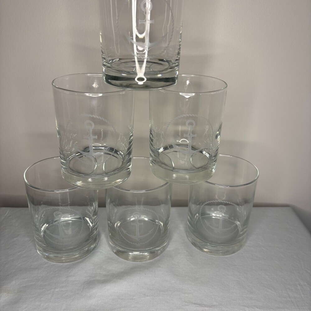 6 NEW Highball Rocks Whiskey Glasses Nautical Anchor Boating Drinks Cocktails